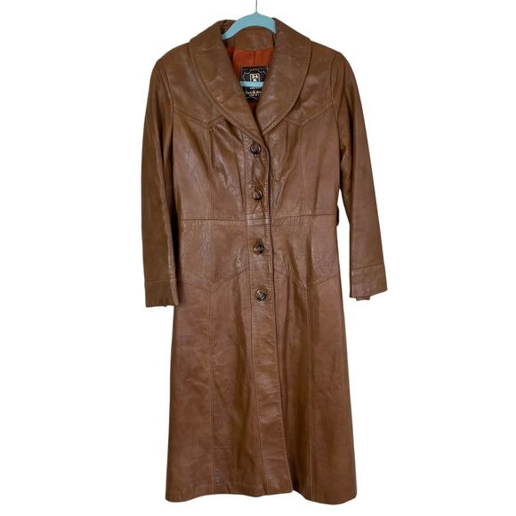 Vintage Dan Di Modes 24K Glove Leather Trench Coat Tan Brown Fitted Sz 8 - Picture 1 of 16